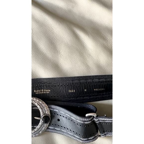 Y2K Western Statement Belt w/ Rope Buckle – Black Leather Biker Core - Picture 5 of 6